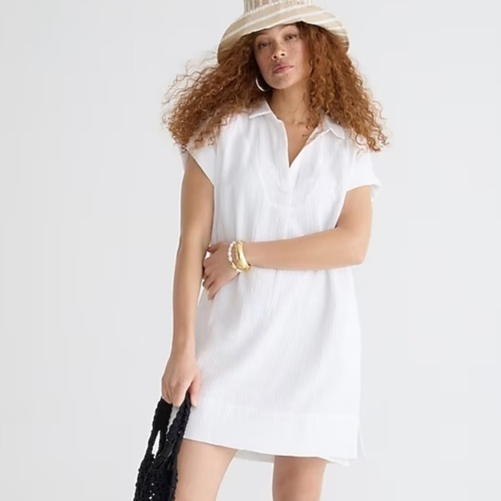 New J Crew V Neck Shirt Dress Soft Gauze White